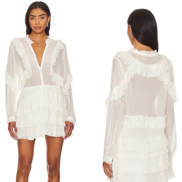 LoveShackFancy Jelena Silk Blouse in Antique White XS $395 - Picture 3 of 16